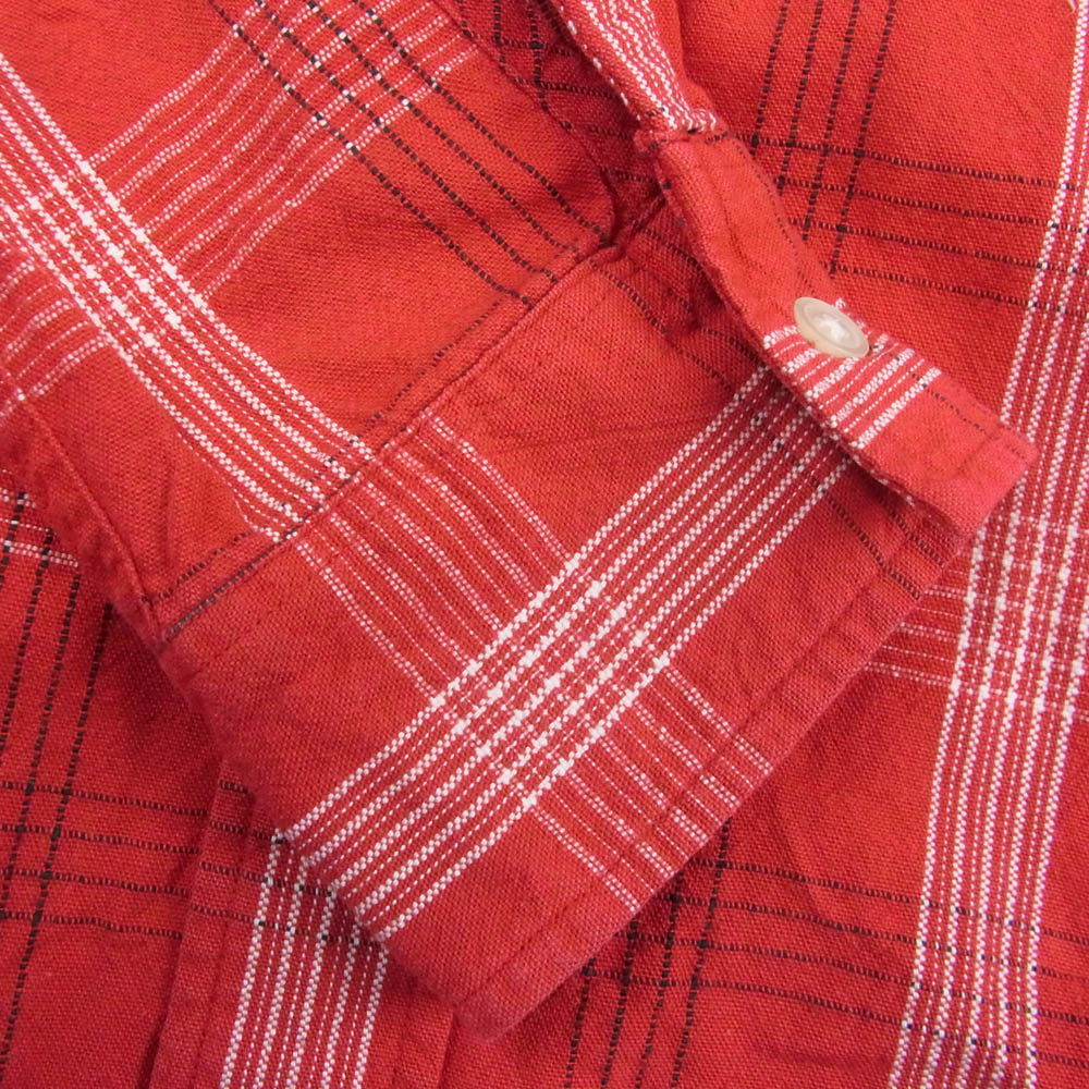 WACKO MARIA ワコマリア ロゴ 刺繍 長袖 チェック シャツ レッド レッド系 L【中古】