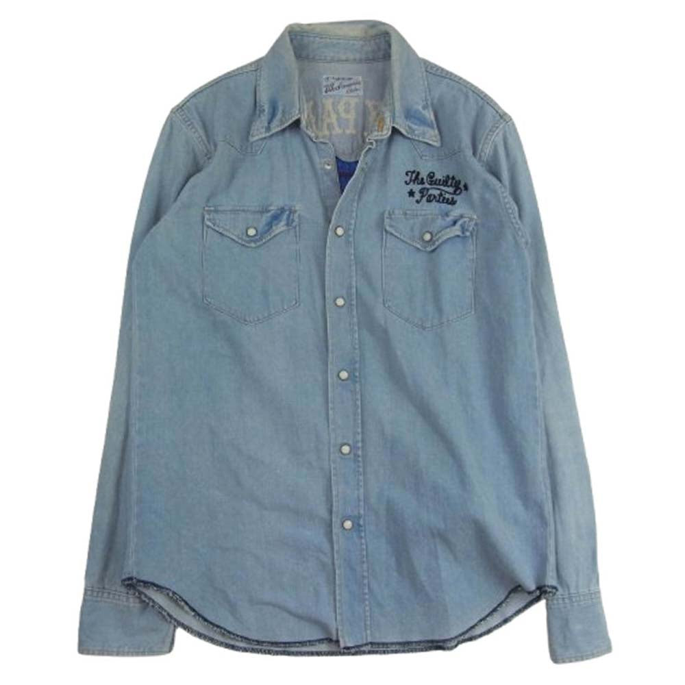 WACKO MARIA ワコマリア 刺繍 スカル 長袖 デニム ウエスタン シャツ インディゴブルー系 L【中古】