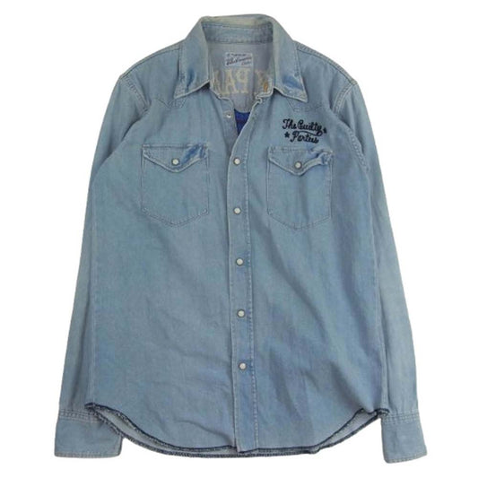 WACKO MARIA ワコマリア 刺繍 スカル 長袖 デニム ウエスタン シャツ インディゴブルー系 L【中古】