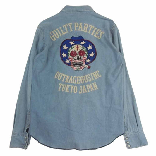 WACKO MARIA ワコマリア 刺繍 スカル 長袖 デニム ウエスタン シャツ インディゴブルー系 L【中古】
