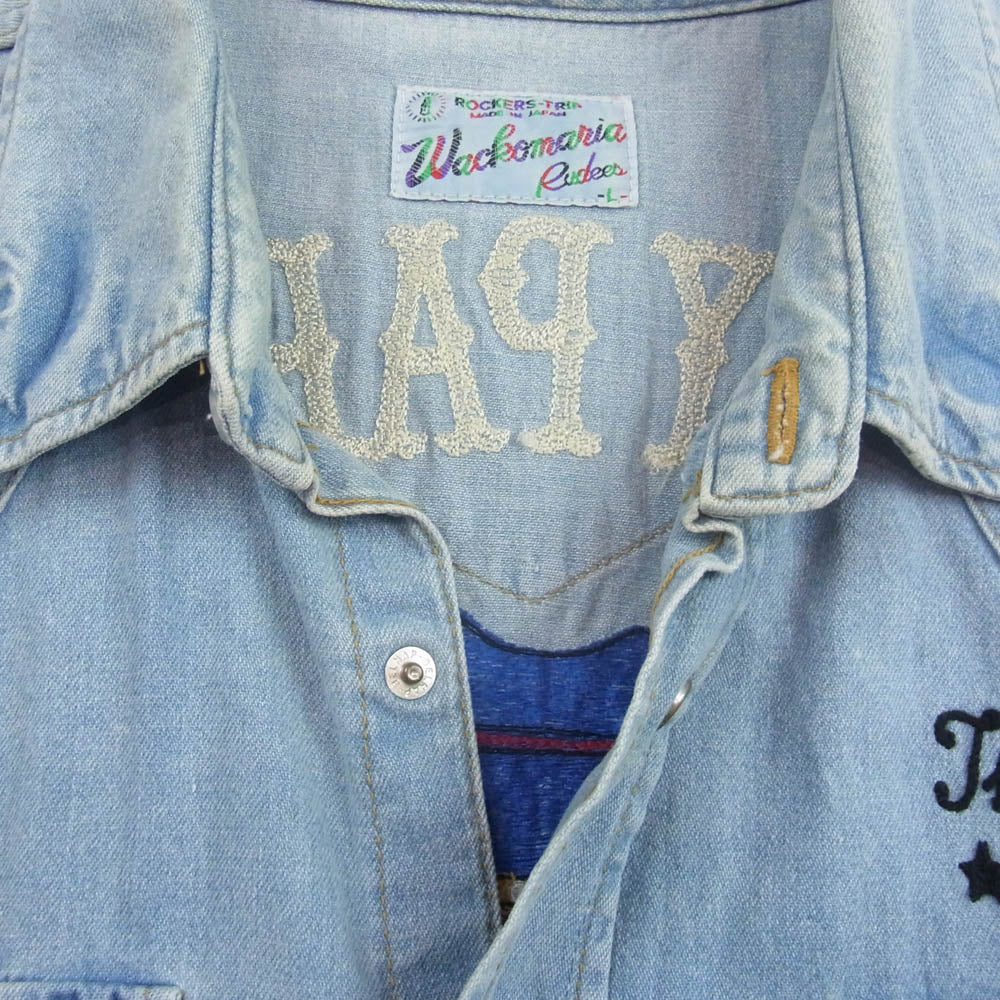 WACKO MARIA ワコマリア 刺繍 スカル 長袖 デニム ウエスタン シャツ インディゴブルー系 L【中古】