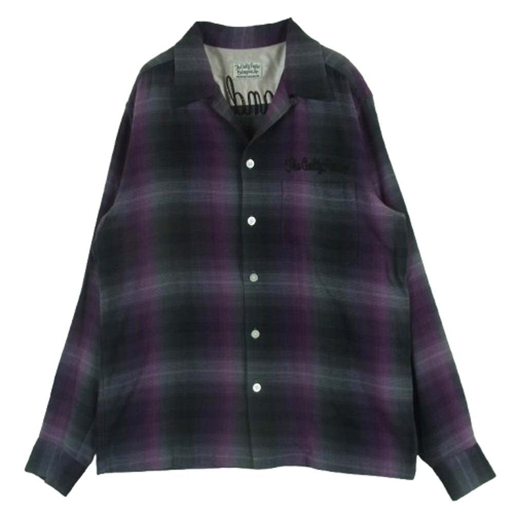 WACKO MARIA ワコマリア 10AW 10AW-SHI-08 ロゴ 刺繍 レーヨン 長袖 チェック シャツ パープル系 ブラック系 グレー系 L【中古】