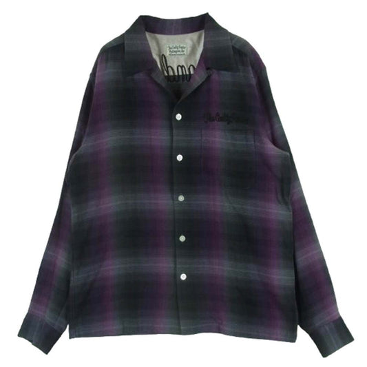 WACKO MARIA ワコマリア 10AW 10AW-SHI-08 ロゴ 刺繍 レーヨン 長袖 チェック シャツ パープル系 ブラック系 グレー系 L【中古】