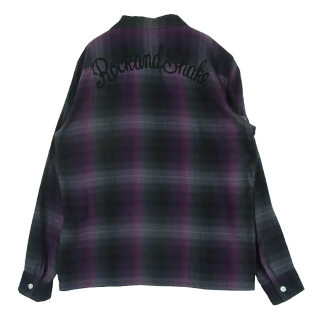 WACKO MARIA ワコマリア 10AW 10AW-SHI-08 ロゴ 刺繍 レーヨン 長袖 チェック シャツ パープル系 ブラック系 グレー系 L【中古】