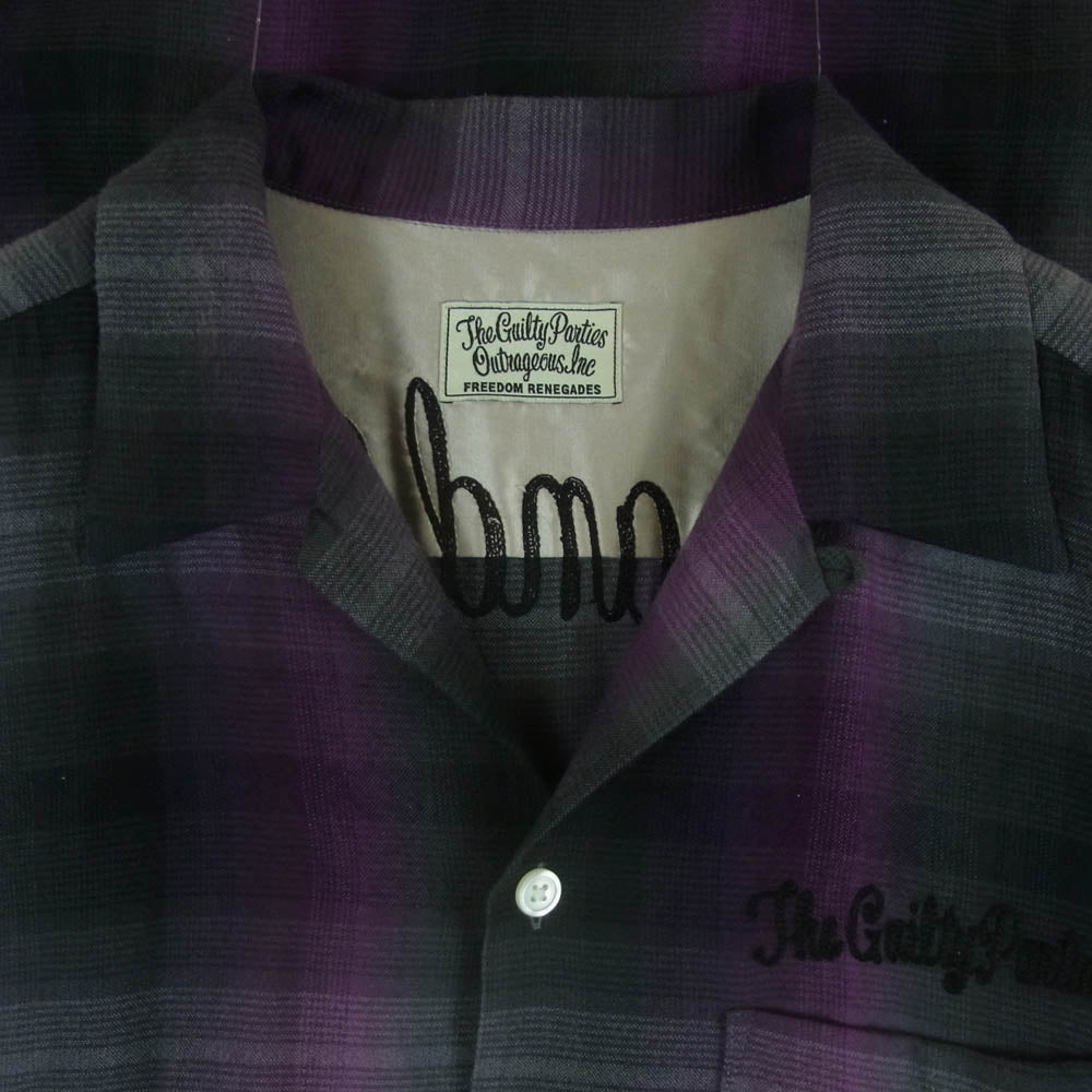 WACKO MARIA ワコマリア 10AW 10AW-SHI-08 ロゴ 刺繍 レーヨン 長袖 チェック シャツ パープル系 ブラック系 グレー系 L【中古】