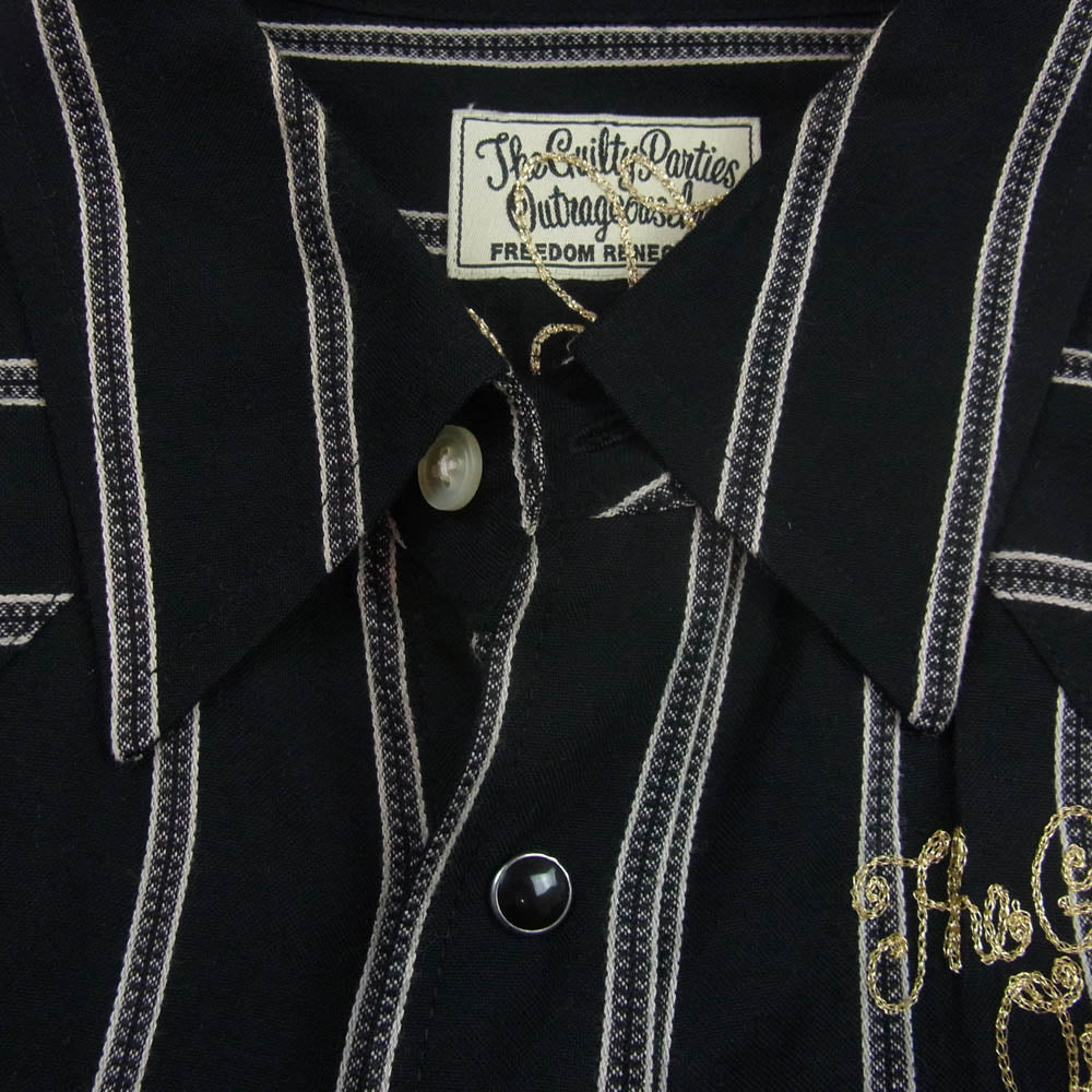 WACKO MARIA ワコマリア 10AW 10AW-SHI-18 ロゴ 刺繍 レーヨン 長袖 ストライプ シャツ ブラック系 L【中古】