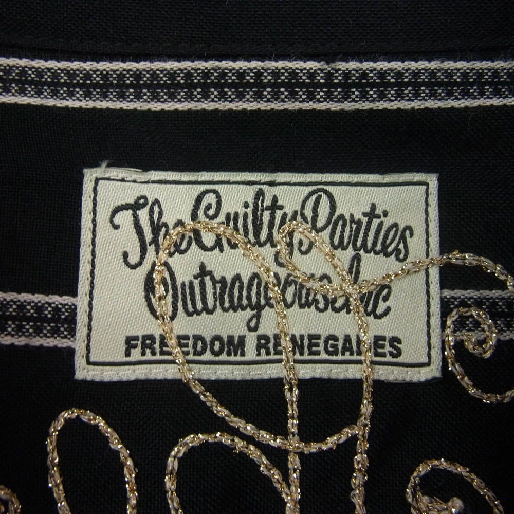 WACKO MARIA ワコマリア 10AW 10AW-SHI-18 ロゴ 刺繍 レーヨン 長袖 ストライプ シャツ ブラック系 L【中古】