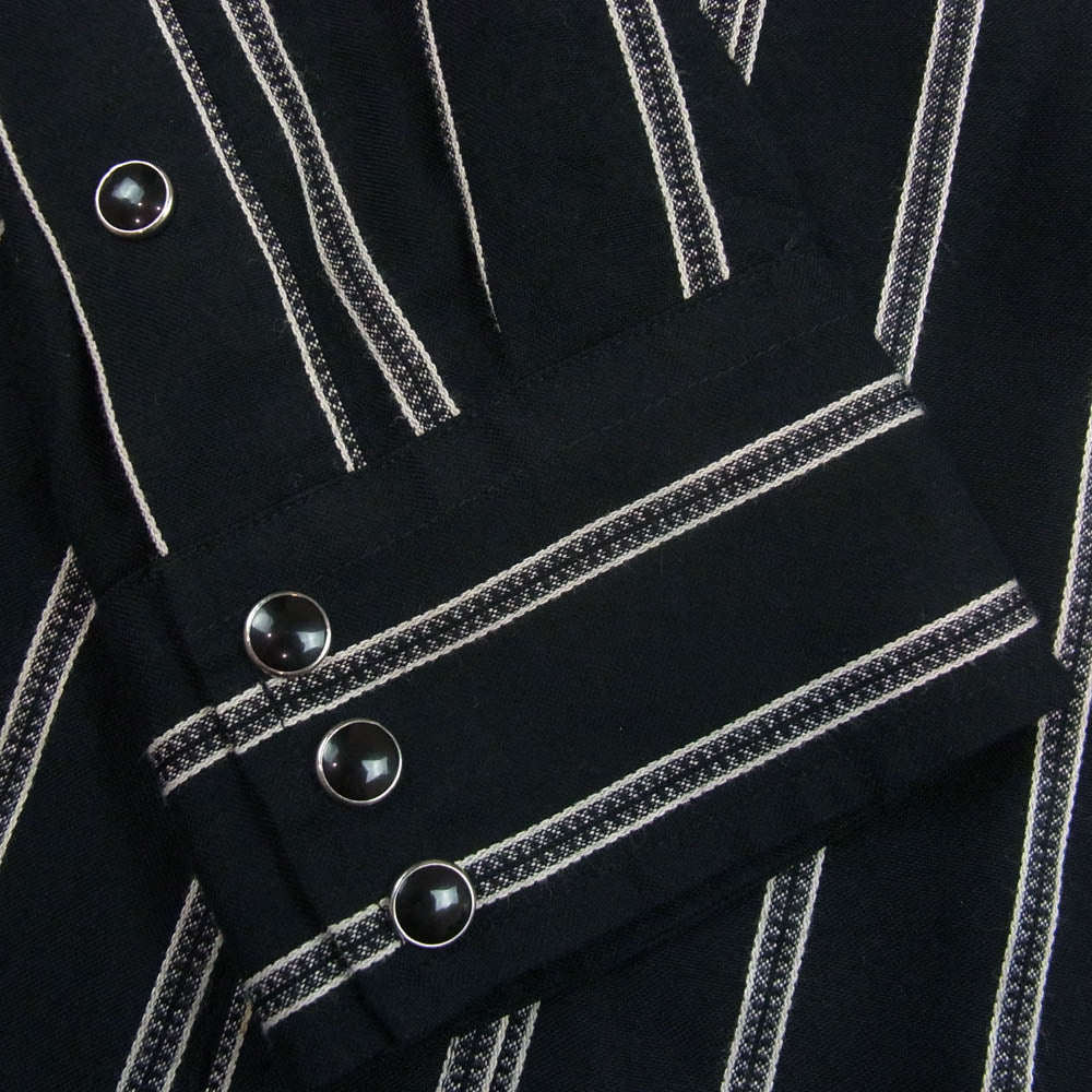 WACKO MARIA ワコマリア 10AW 10AW-SHI-18 ロゴ 刺繍 レーヨン 長袖 ストライプ シャツ ブラック系 L【中古】