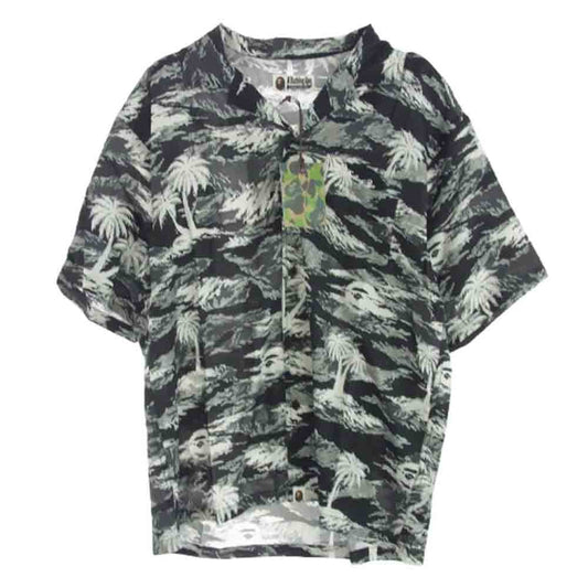 A BATHING APE アベイシングエイプ 1L30132306 PALM TREE CAMO OPEN COLLAR POCKET SS SHIRT カモ オープンカラー 半袖 シャツ ブラック系 L【新古品】【未使用】【中古】