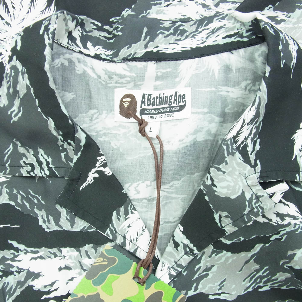 A BATHING APE アベイシングエイプ 1L30132306 PALM TREE CAMO OPEN COLLAR POCKET SS SHIRT カモ オープンカラー 半袖 シャツ ブラック系 L【新古品】【未使用】【中古】
