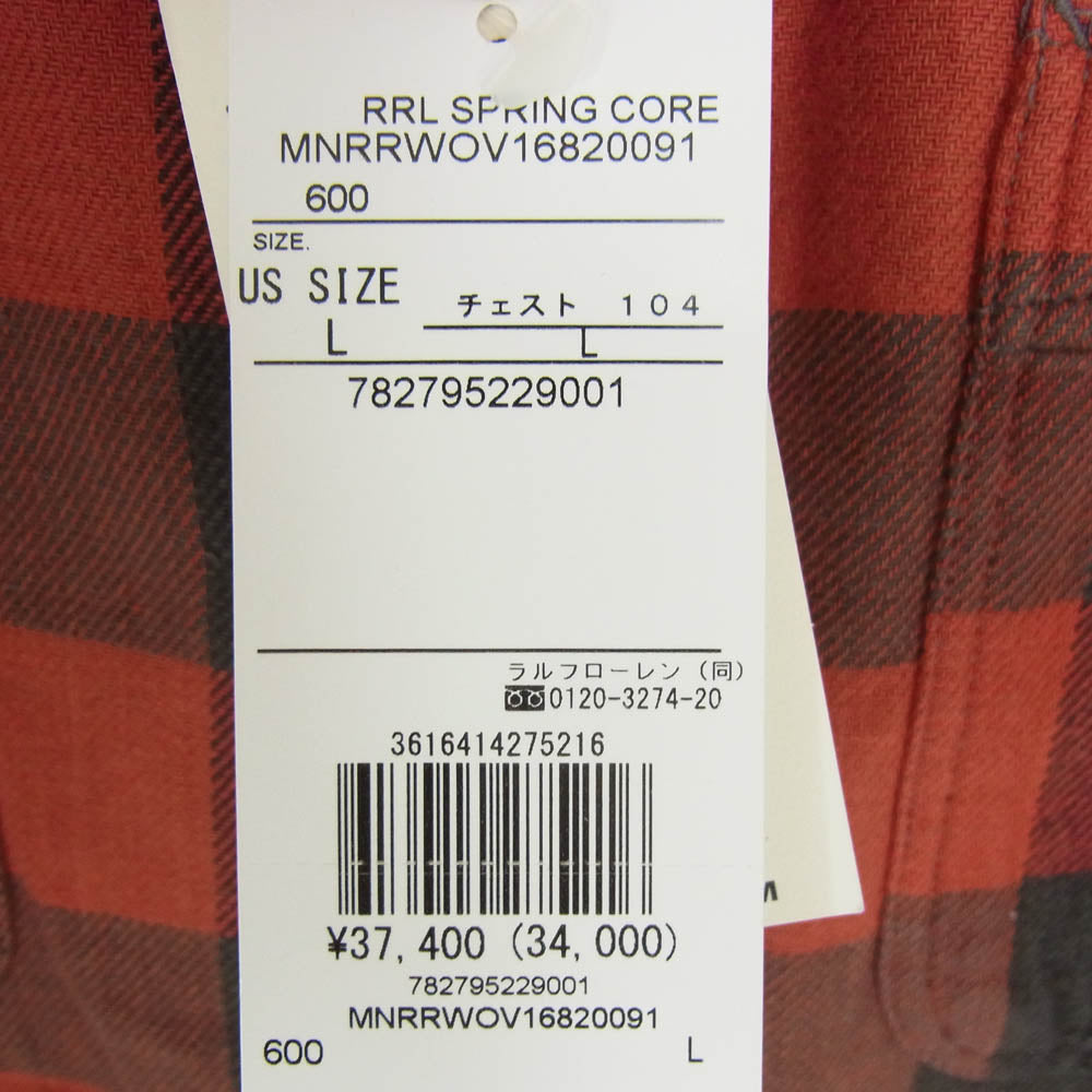 RRL ダブルアールエル 782795229001 Matlock Plaid Twill Workshirt ツイル チェック 長袖 シャツ レッド系 L【極上美品】【中古】
