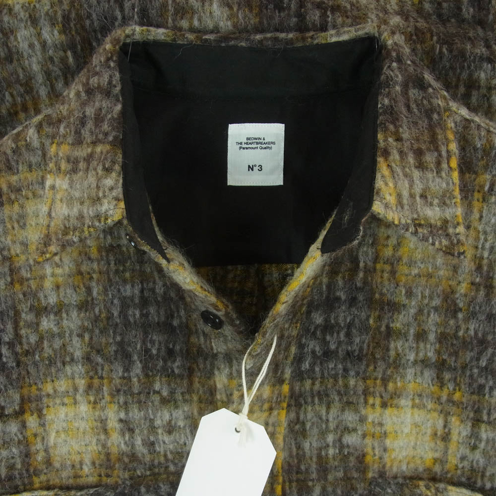 BEDWIN & THE HEARTBREAKERS ベドウィンアンドザハートブレイカーズ 24AW 24AB1741 WOOL BIG SHIRT BILLY ビッグ ウール チェック 長袖 シャツ ジャケット イエロー系 ブラウン系 3【中古】