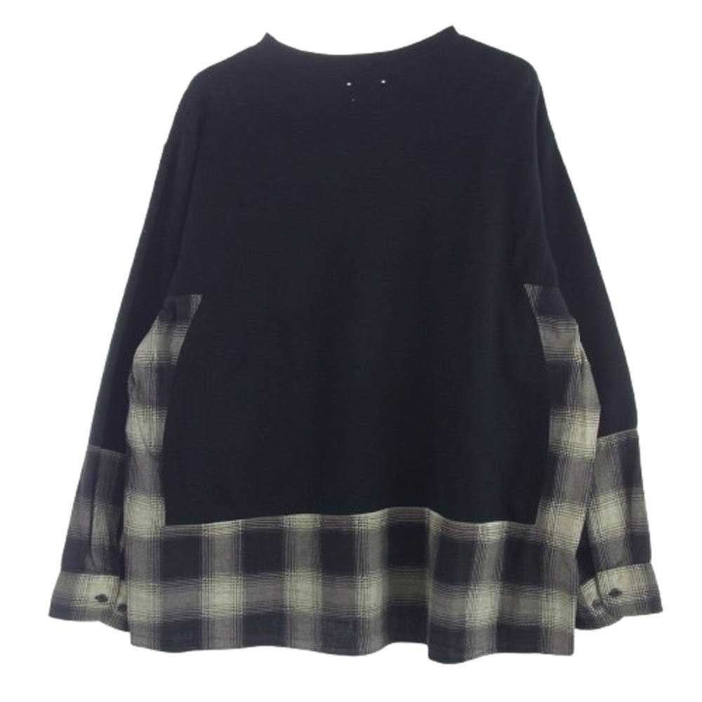 MINEDENIM マインデニム OLD PARK オールドパーク 21AW MND-21AWOP003 Denim SH Crew neck デニム ドッキング クルーネック シャツ スウェット ブラック系【極上美品】【中古】