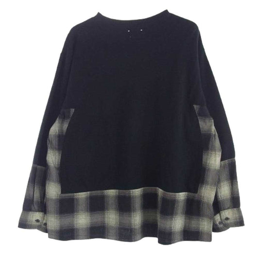 MINEDENIM マインデニム OLD PARK オールドパーク 21AW MND-21AWOP003 Denim SH Crew neck デニム ドッキング クルーネック シャツ スウェット ブラック系【極上美品】【中古】