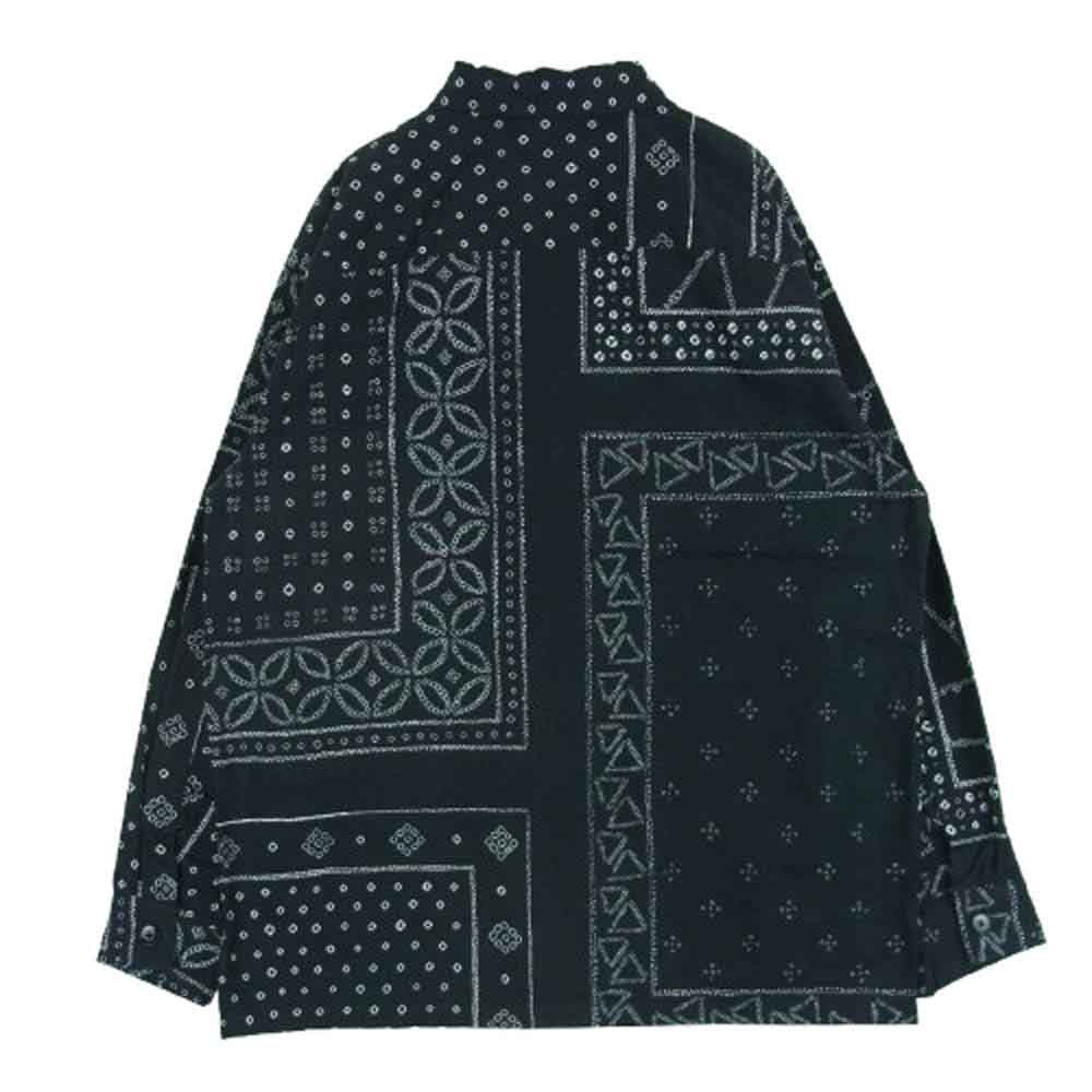 KUON クオン 115SH010200 Kanoko Shibori Printed Bandanna Shirket 観光絞り プリント バンダナ 長袖 シャツ ブラック系 ホワイト系 09 M【新古品】【未使用】【中古】