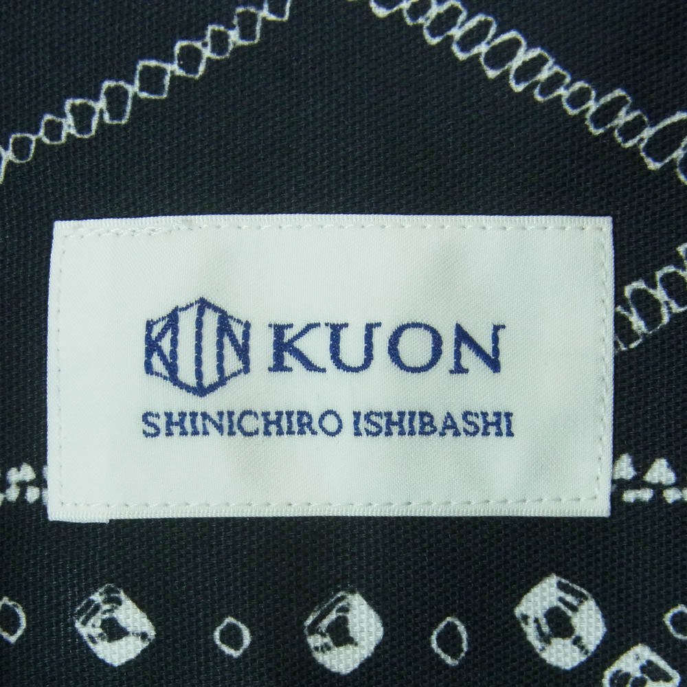 KUON クオン 115SH010200 Kanoko Shibori Printed Bandanna Shirket 観光絞り プリント バンダナ 長袖 シャツ ブラック系 ホワイト系 09 M【新古品】【未使用】【中古】