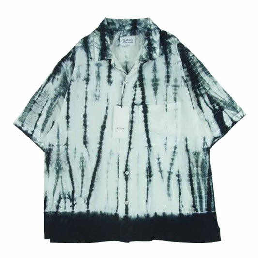 KUON クオン 115SH061400 Arimatsu Shibori Camp Collar Shirt 有松絞り オープンカラー 半袖 シャツ ブラック系 ホワイト系 09 S【新古品】【未使用】【中古】