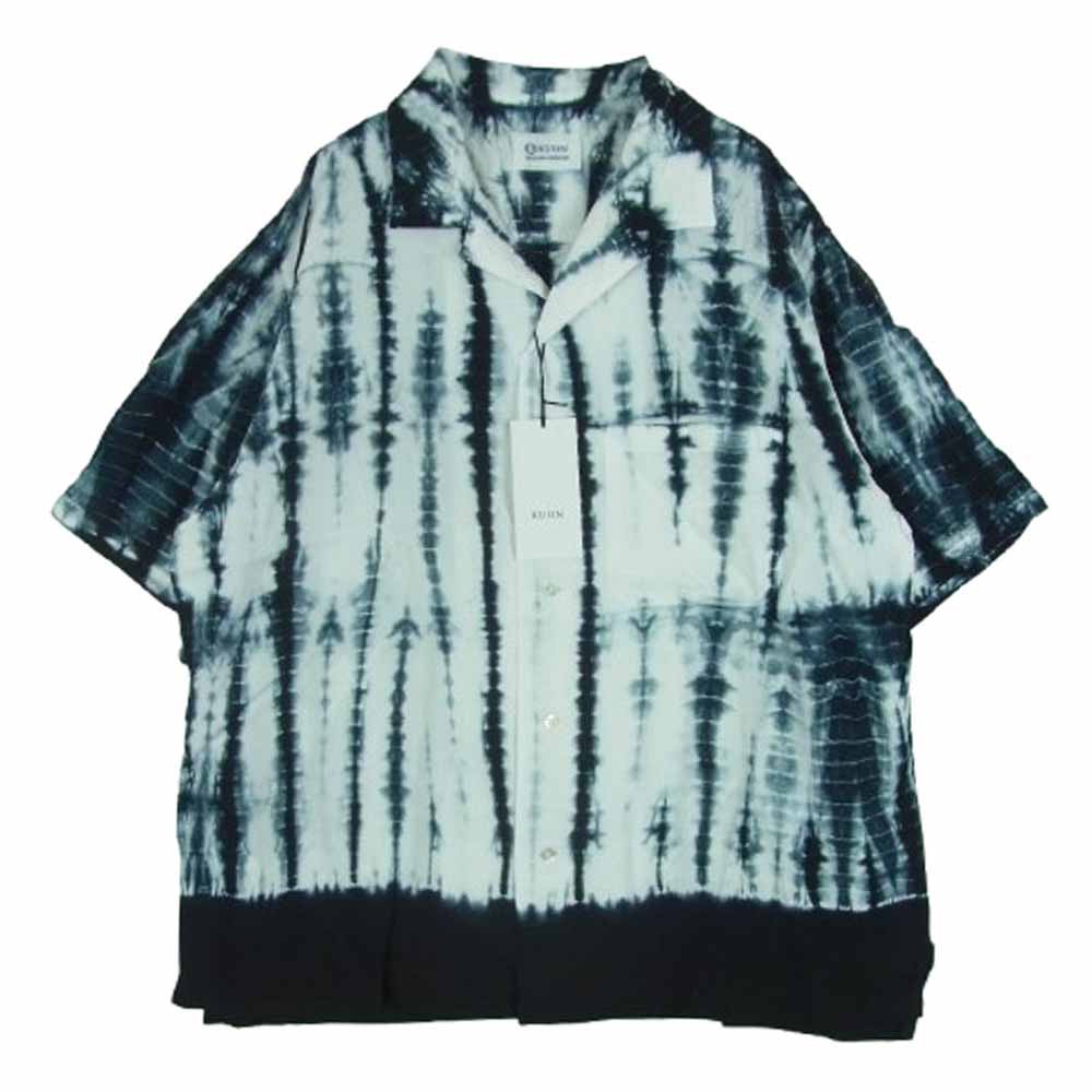 KUON クオン 115SH061400 Arimatsu Shibori Camp Collar Shirt 有松絞り オープンカラー 半袖 シャツ ブラック系 ホワイト系 09 M【新古品】【未使用】【中古】