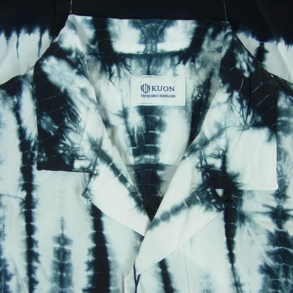 KUON クオン 115SH061400 Arimatsu Shibori Camp Collar Shirt 有松絞り オープンカラー 半袖 シャツ ブラック系 ホワイト系 09 M【新古品】【未使用】【中古】