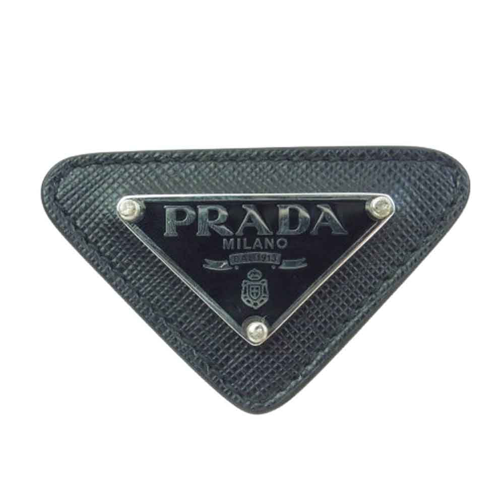 PRADA プラダ サフィアーノ レザー ブローチ ブラック系【中古】