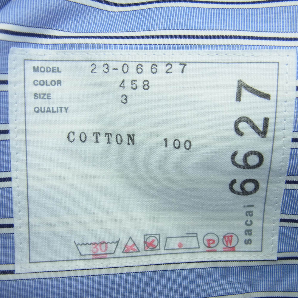 Sacai サカイ 23-06627 Thomas Mason Cotton Poplin Dress ストライプ 長袖 シャツ ブルー系 3【極上美品】【中古】