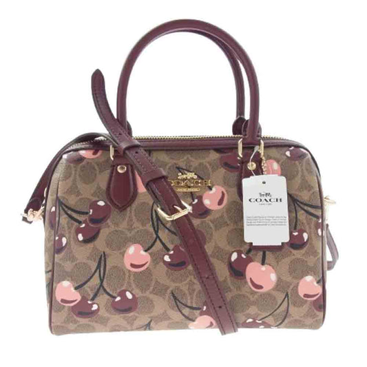 COACH コーチ CY692 チェリー プリント シグネチャー キャンバス ローアン サッチェル バッグ ブラウン系 レッド系【新古品】【未使用】【中古】