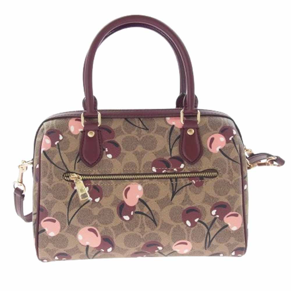 COACH コーチ CY692 チェリー プリント シグネチャー キャンバス ローアン サッチェル バッグ ブラウン系 レッド系【新古品】【未使用】【中古】