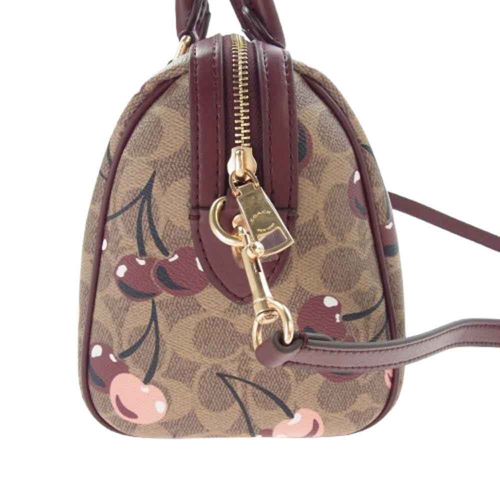 COACH コーチ CY692 チェリー プリント シグネチャー キャンバス ローアン サッチェル バッグ ブラウン系 レッド系【新古品】【未使用】【中古】
