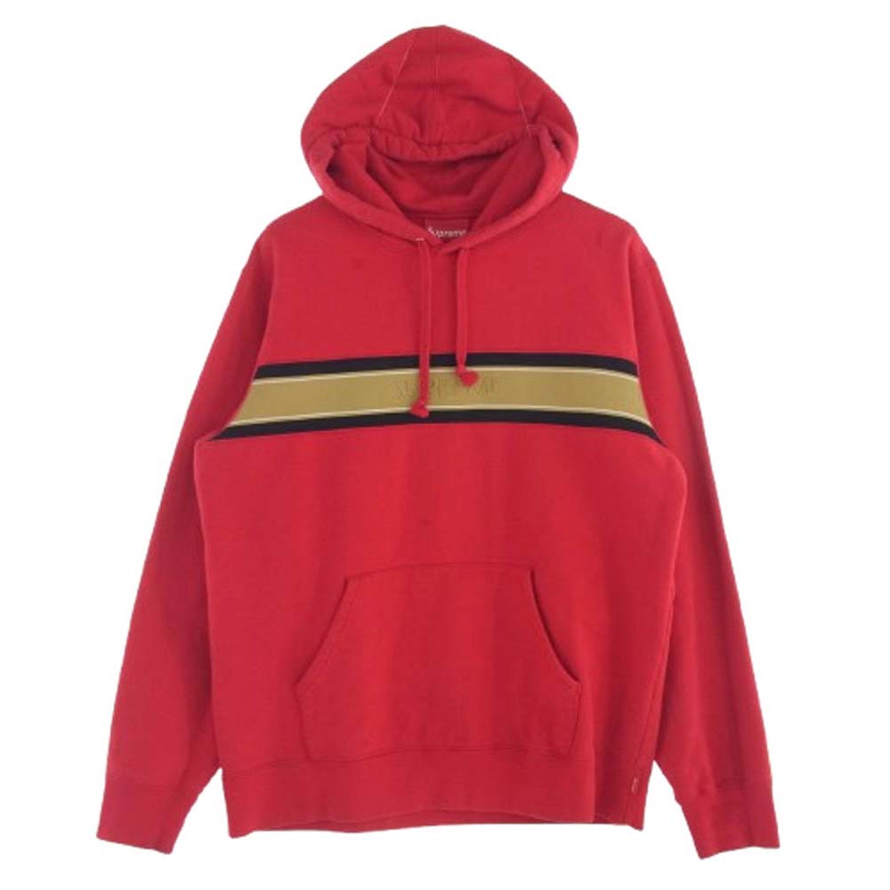 Supreme シュプリーム 19SS Chest Stripe Logo Hooded Sweatshirt チェスト ストライプ ロゴ フーデッド スウェット パーカー レッド系 L【中古】