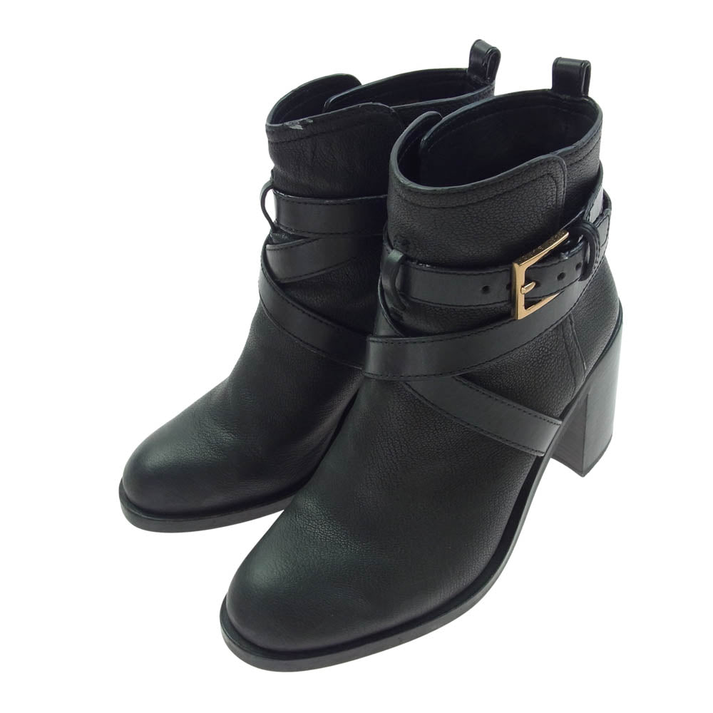 Tory Burch トリーバーチ HASTINGS 85MM BOOTIE SILK GOAT アンクル ベルト ヒール ブーツ ブラック系 7M【中古】