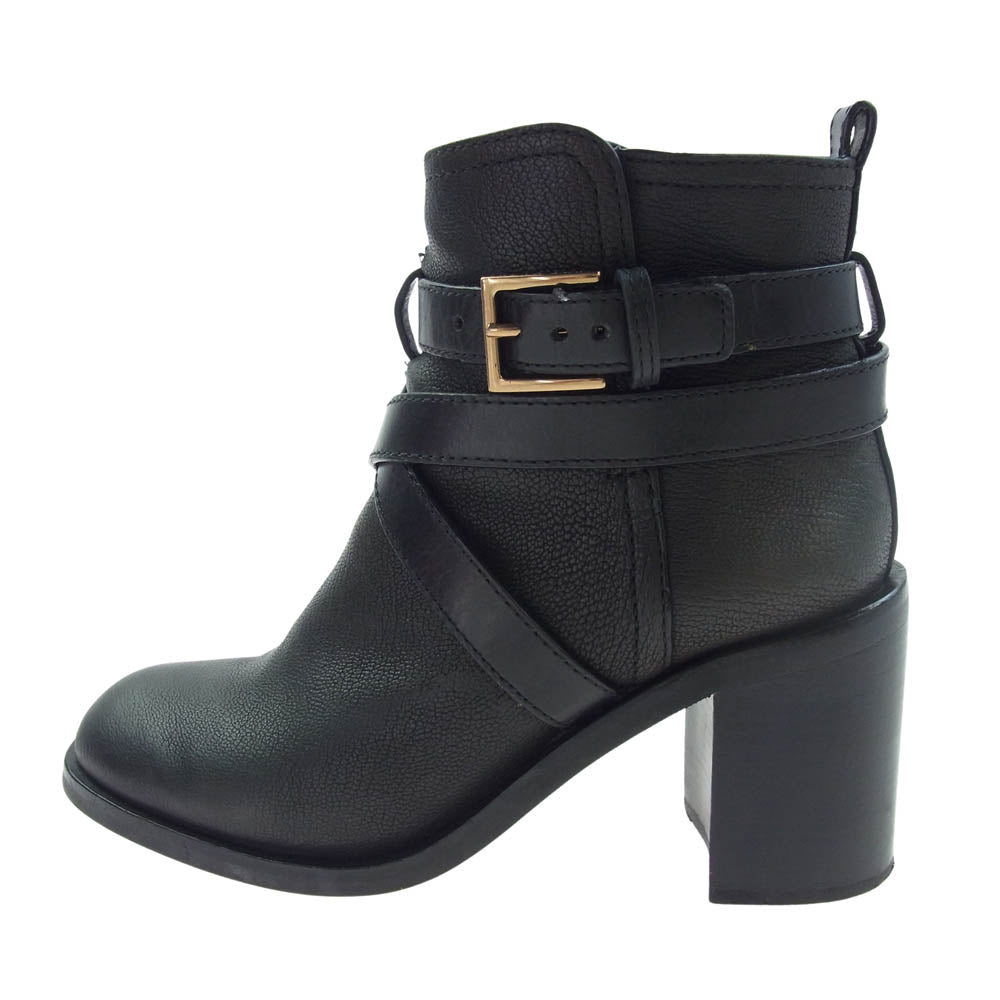 Tory Burch トリーバーチ HASTINGS 85MM BOOTIE SILK GOAT アンクル ベルト ヒール ブーツ ブラック系 7M【中古】