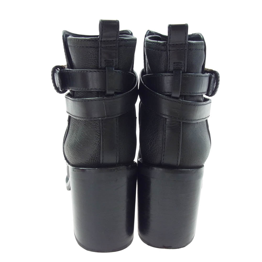 Tory Burch トリーバーチ HASTINGS 85MM BOOTIE SILK GOAT アンクル ベルト ヒール ブーツ ブラック系 7M【中古】