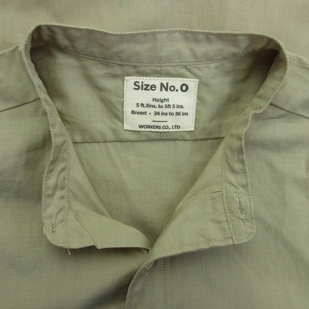 ワーカーズ Band Collar Shirt バンド カラー 長袖 シャツ オリーブ系 S【新古品】【未使用】【中古】