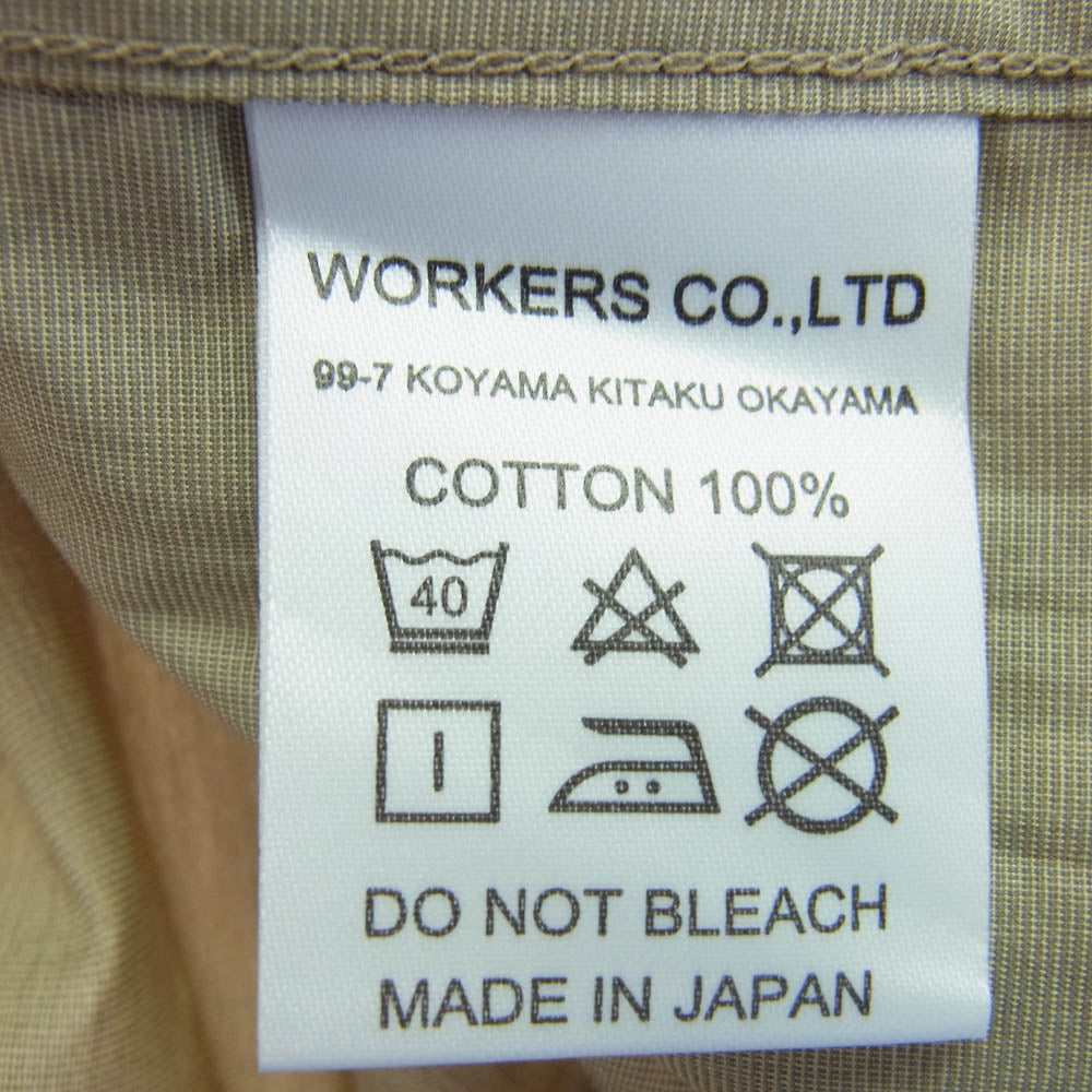 ワーカーズ Band Collar Shirt バンド カラー 長袖 シャツ オリーブ系 S【新古品】【未使用】【中古】