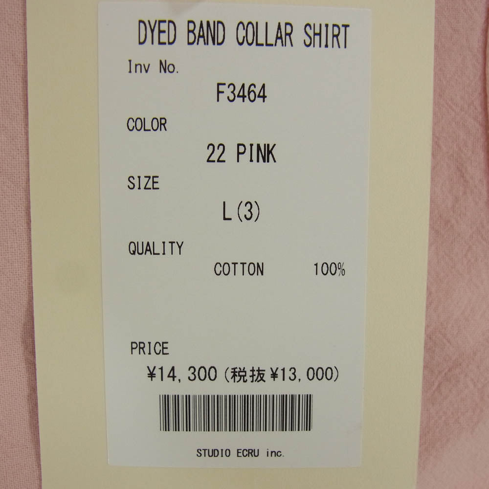 FOB ファクトリー F3464 DYED BAND COLLAR SHIRT ダイ バンドカラー シャツ ピンク系 L【極上美品】【中古】