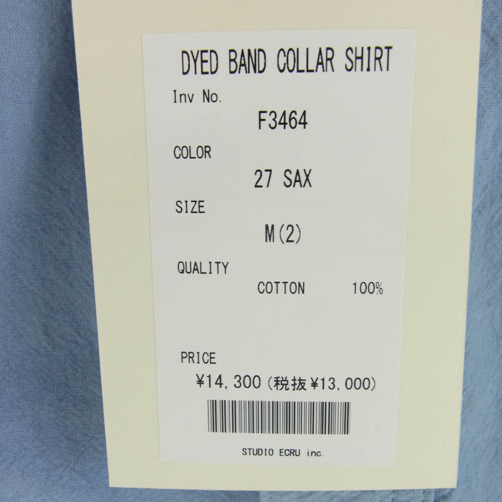 FOB ファクトリー F3464 DYED BAND COLLAR SHIRT ダイ バンドカラー シャツ ブルー ブルー系 M【新古品】【未使用】【中古】