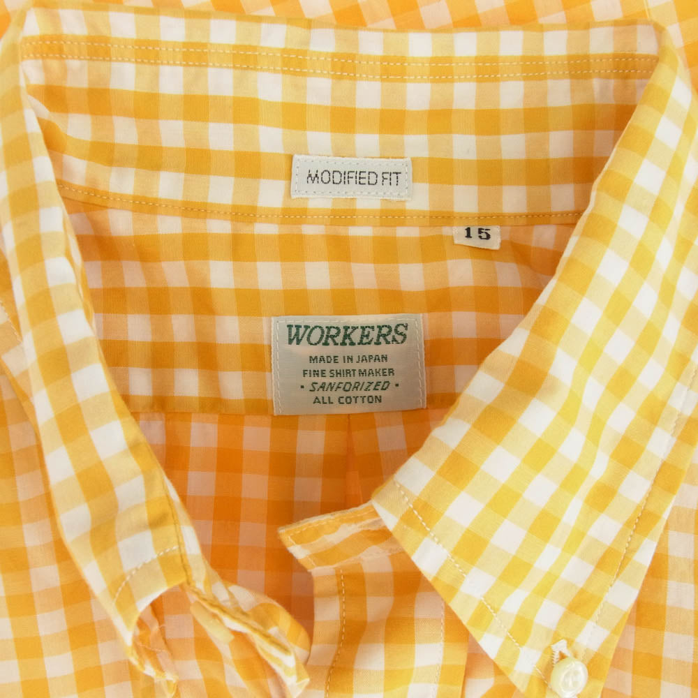 ワーカーズ Modified BD 長袖 チェック シャツ イエロー系 15【新古品】【未使用】【中古】