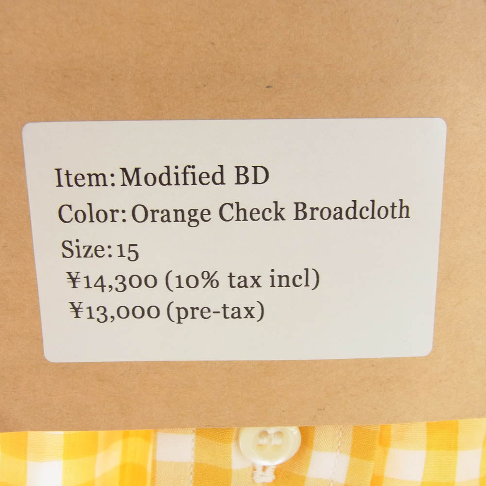 ワーカーズ Modified BD 長袖 チェック シャツ イエロー系 15【新古品】【未使用】【中古】