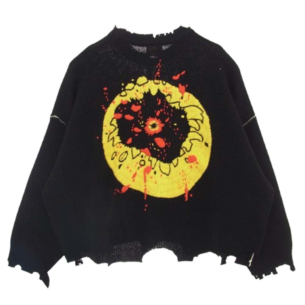 SAINT MICHAEL セントマイケル 24AW SM-YS1-0000-C07 CP CREW KNT SMILE BLACK カクタスプラントフリーマーケット スマイル刺繍 ダメージ加工 ニット セーター ブラック系 L【新古品】【未使用】【中古】