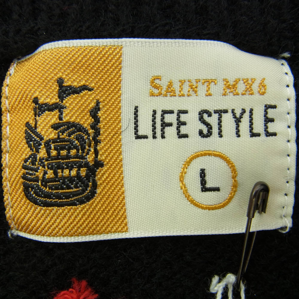 SAINT MICHAEL セントマイケル 24AW SM-YS1-0000-C07 CP CREW KNT SMILE BLACK カクタスプラントフリーマーケット スマイル刺繍 ダメージ加工 ニット セーター ブラック系 L【新古品】【未使用】【中古】