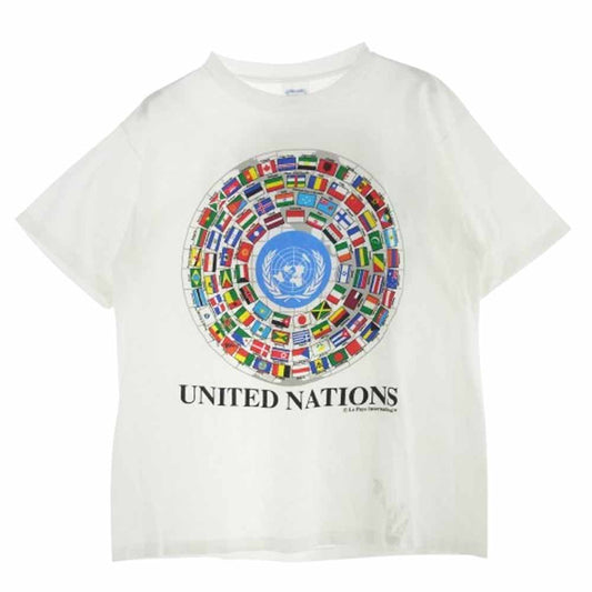 Vintage LE PAYS INTERNATIONAL タグ 90s USA製 世界国旗 シングルステッチ Tシャツ ホワイト系 XL【中古】