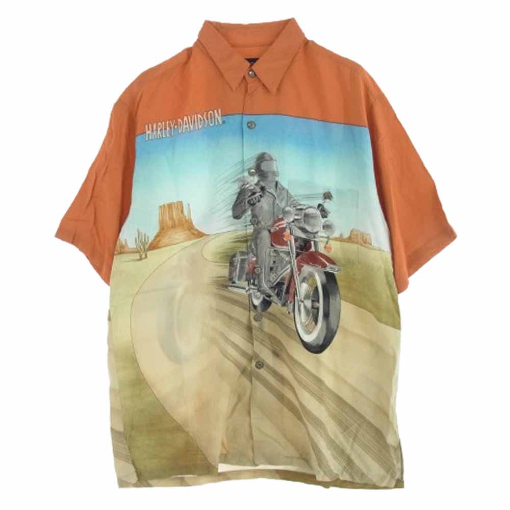 HARLEY DAVIDSON ハーレーダビッドソン USA製 バイカー プリント 半袖 アロハ シャツ マルチカラー系 L【中古】