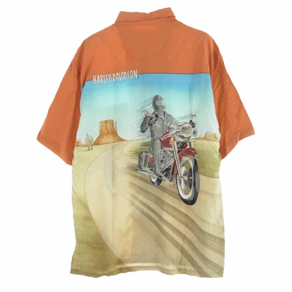 HARLEY DAVIDSON ハーレーダビッドソン USA製 バイカー プリント 半袖 アロハ シャツ マルチカラー系 L【中古】