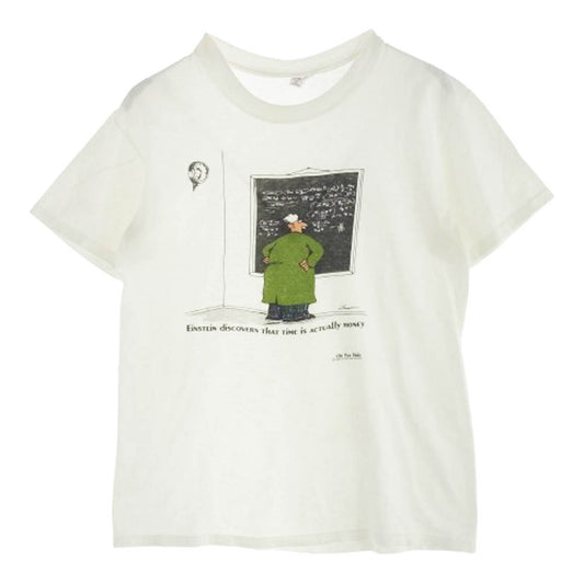 Vintage 80s USA製 シングルステッチ Stedmanタグ EINSTEIN アインシュタイン プリント 半袖 Tシャツ ホワイト系 M【中古】