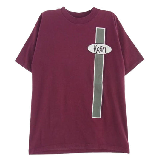 ヴィンテージ ヴィンテージ USA製 90s Murina タグ KORN バンド シングルステッチ 半袖 Tシャツ ワインレッド系 L【中古】