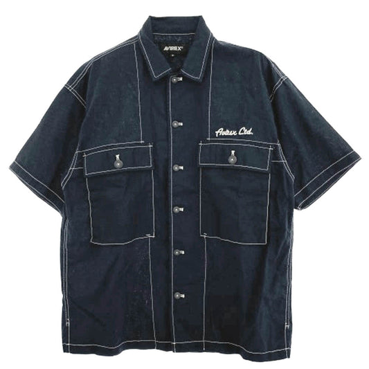 AVIREX アヴィレックス LINEN COTTON TYPE M-43 SHIRT サープラス コットンリネン 半袖 シャツ ネイビー系 M【中古】