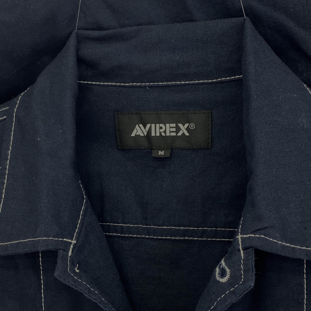 AVIREX アヴィレックス LINEN COTTON TYPE M-43 SHIRT サープラス コットンリネン 半袖 シャツ ネイビー系 M【中古】