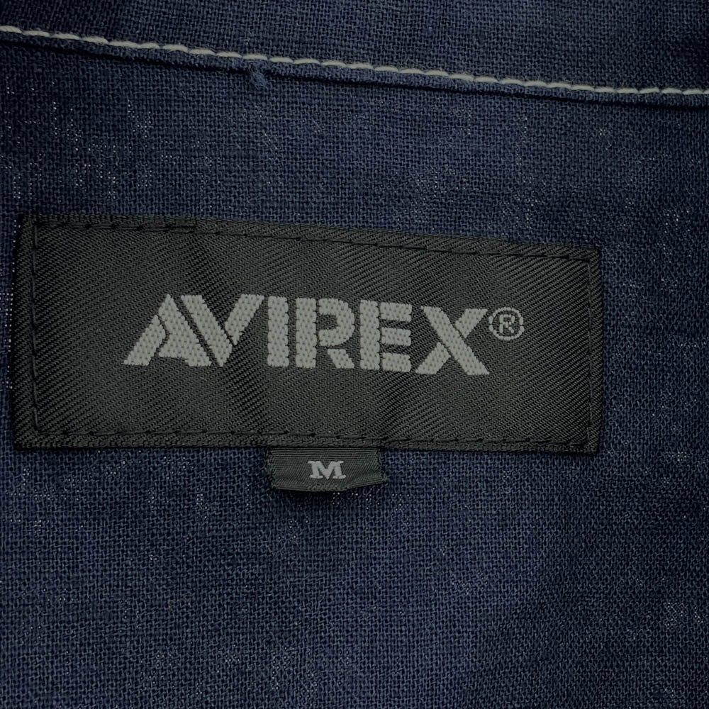AVIREX アヴィレックス LINEN COTTON TYPE M-43 SHIRT サープラス コットンリネン 半袖 シャツ ネイビー系 M【中古】