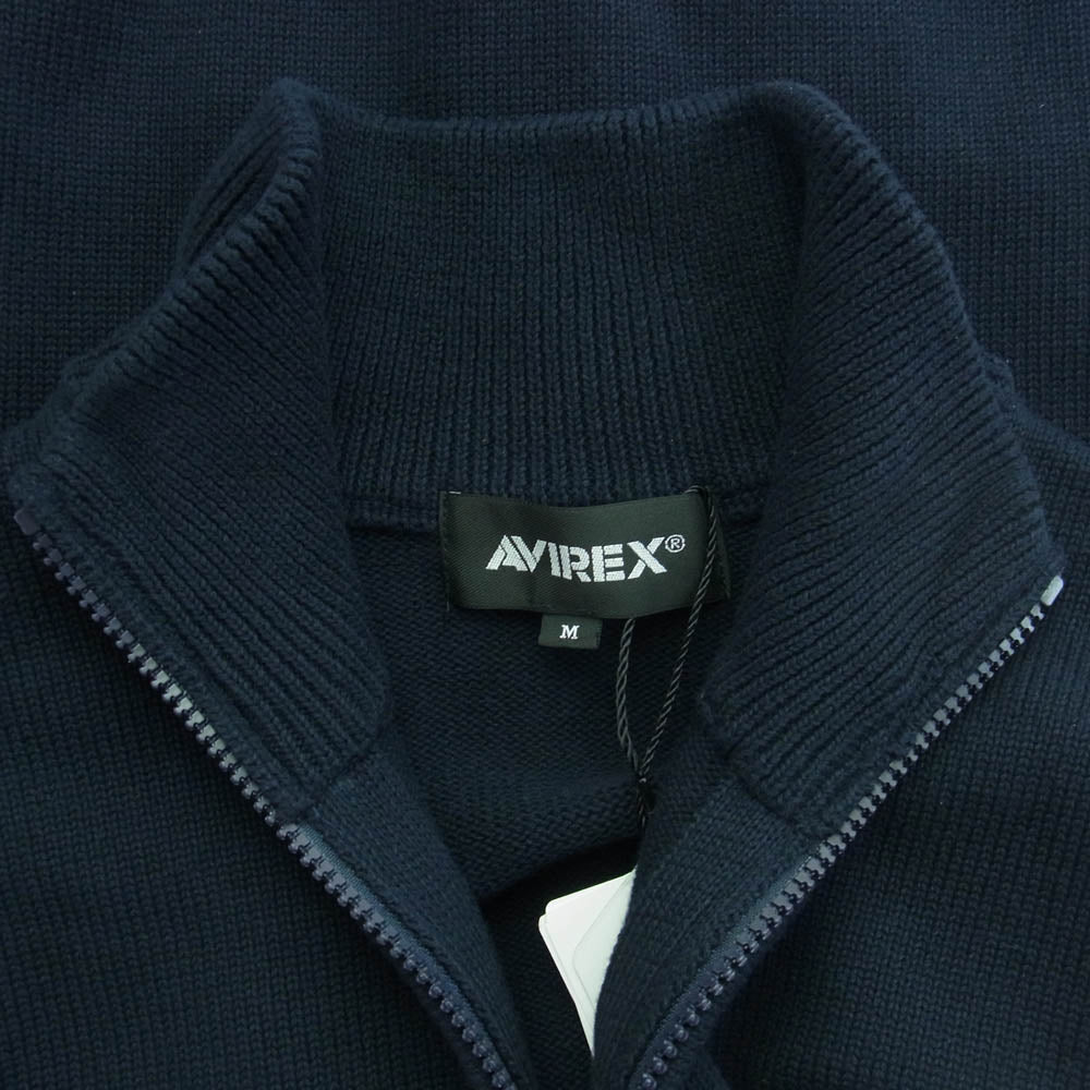 AVIREX アヴィレックス NAVAL STAND COLLAR ZIP KNIT JACKET ナバル スタンドカラー ジップ ニット ジャケット ミリタリー コットンニット カーディガン ネイビー系 M【新古品】【未使用】【中古】