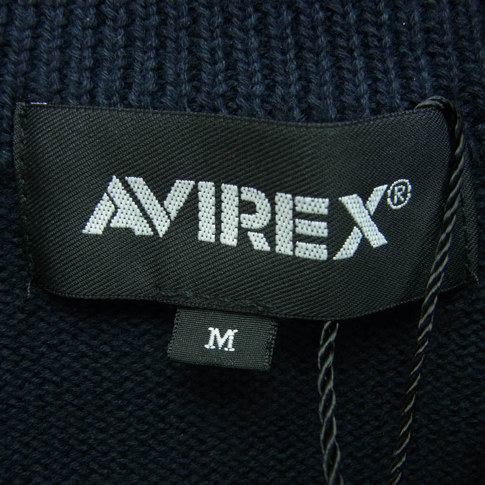 AVIREX アヴィレックス NAVAL STAND COLLAR ZIP KNIT JACKET ナバル スタンドカラー ジップ ニット ジャケット ミリタリー コットンニット カーディガン ネイビー系 M【新古品】【未使用】【中古】